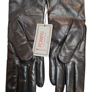 Black Leather & Cashmere Women's Gloves By Pompei, NWT